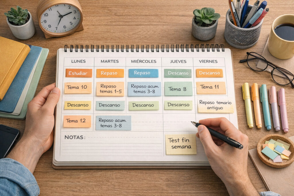 Planificador semanal de estudio organizado