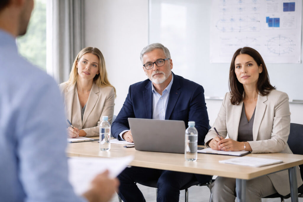 Tribunal evaluando la exposición oral de una oposición de educación